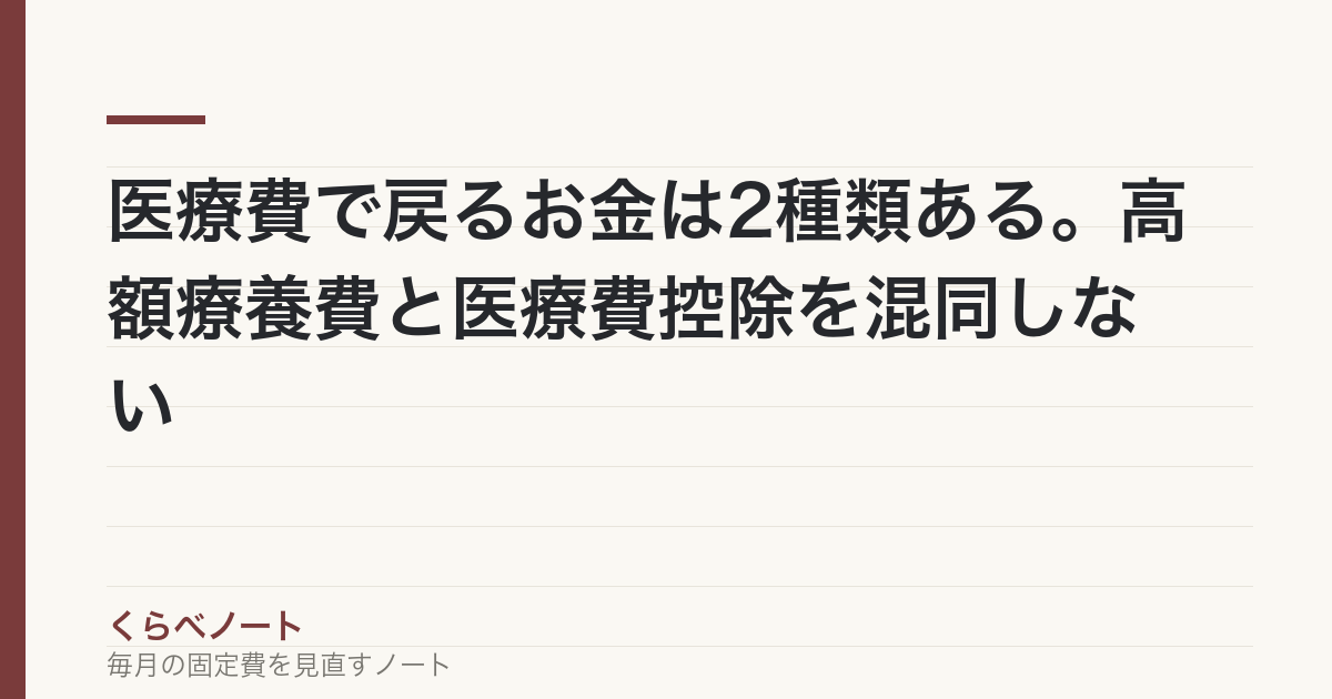医療費で戻るお金は2種類ある。高額療養費と医療費控除を混同しない の記事アイキャッチ画像